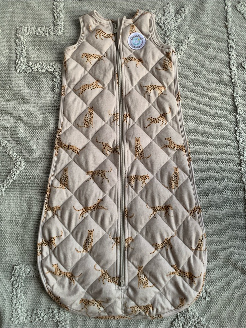 Dreamland Baby Quilted Beige Baby Sleeping Sack with Cheetah Print